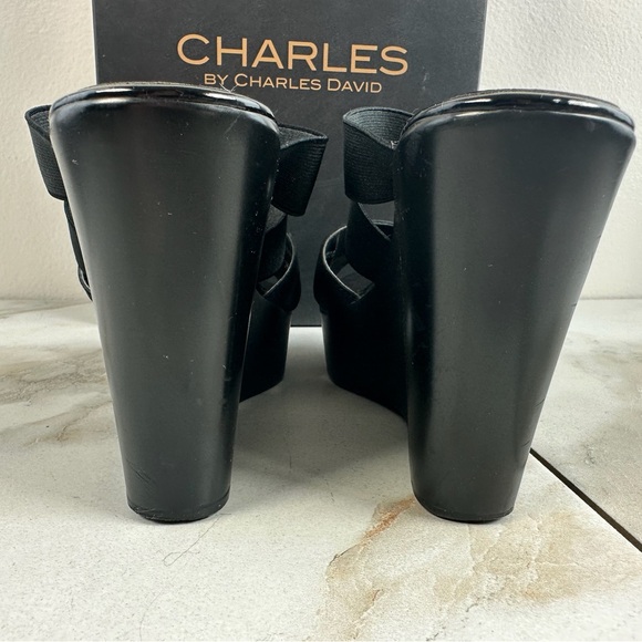 Charles by Charles David Farther Black Platform Wedge Sandals, Sz 6 - Picture 9 of 16
